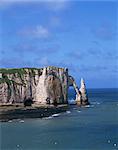 Cliffs and rock arch, known as the Falaises, on the coast near Etretat, Haute Normandie, France, Europe