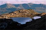 Small lake (llyn) with Cadair Idris (Cader Idris) range behind, Snowdonia National Park, Gwynedd, Wales, United Kingdom, Europe
