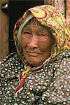 Portrait of an old Loucheux Indian woman in a head scarf at Fort McPherson in the Northwest Territories, Canada, North America