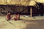 Yanomami Indian children making arrows, Brazil, South America