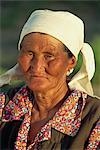 Portrait of an old Kazakh nomad woman in a white head scarf near Bukhara, Uzbekistan, Central Asia, Asia