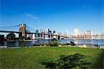 Brooklyn Bridge and Manhattan skyline, Brooklyn Bridge Park, New York City, New York, United States of America, North America