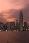 Two IFC Building and Hong Kong Island skyline at dusk, Hong Kong, China, Asia