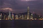 Skyline de l'île de Hong Kong à la tombée de la nuit, Hong Kong, Chine, Asie