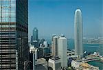 Vue aérienne de la centrale, l'île de Hong Kong, deux IFC bâtiment sur la droite, Hong Kong, Chine, Asie