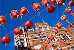 Lisle Street, Chinatown, lors des célébrations du nouvel an chinois, décoré avec des lampions colorées, Soho, Londres, Royaume-Uni, Europe