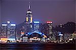 Convention and Exhibition Center, Central Plaza and skyline at night, Hong Kong, China, Asia