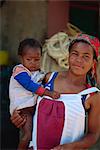 Portrait of a mother holding her child, Godet, Haiti, West Indies, Caribbean, Central America