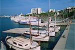 Moored boats in marina, San Antonio, Ibiza, Balearic Islands, Spain, Mediterranean, Europe