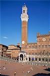 The Mangia Tower above the Piazza del Campo in Siena, UNESCO World Heritage Site, Tuscany, Italy, Europe