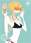Jeune femme en bikini manger la crème glacée