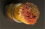 High angle view of spaghettis in a jar