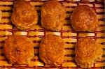 High angle view of cookies in a wicker basket