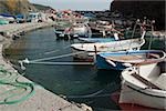 Bateaux amarrés au port, Riviera italienne, Parc National des Cinque Terre, Mar Ligure, RioMaggiore, Cinque Terre, Vernazza, La Spezia, Ligurie, Italie