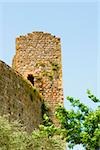 Flachwinkelansicht von einem antiken Gebäude, Monteriggioni, Provinz Siena, Toskana, Italien