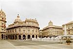 Fountains in a town square, Piazza De Ferrari, Palazzo Della Borsa, Genoa, Italy