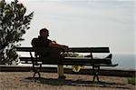 Couple on a bench, Biarritz, Basque Country, Pyrenees-Atlantiques, Aquitaine, France