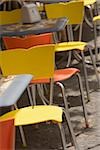 Tables and chairs at a sidewalk cafe, Sorrento, Sorrentine Peninsula, Naples Province, Campania, Italy