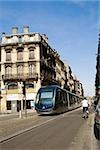 Cable car on tracks in a city, Vieux Bordeaux, Bordeaux, France