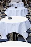 Chairs and tables at a restaurant, Italian Riviera, Portofino, Genoa, Liguria, Italy