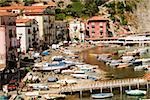 High angle view of boats at a harbor, Marina Grande, Capri, Sorrento, Sorrentine Peninsula, Naples Province, Campania, Italy