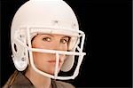 Nahaufnahme der geschäftsfrau im Fußball Helm