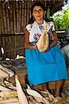 Portrait of a mature woman peeling corn, Papantla, Veracruz, Mexico