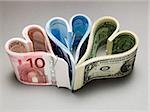 Banknotes in heart shapes