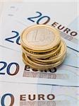 Euro coins and banknotes