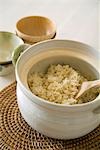 Steamed brown rice in pot