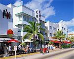 Outdoor cafes near the Colony Hotel, Ocean Drive, Art Deco District, Miami Beach, South Beach, Miami, Florida, United States of America, North America