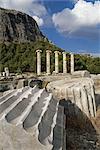 Ionian temple to Athena and the Greek theatre, Priene, Anatolia, Turkey, Asia Minor, Eurasia