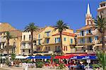 Outdoor restaurants, Calvi, Balagne region, Corsica, France, Europe