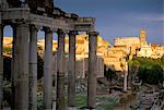 View across Roman Forum towards Colosseum and St. Francesca Romana, Rome, Lazio, Italy, Europe