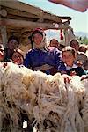 Femme fière de sa laine séchée, Kurdistan, Anatolie, Turquie, Asie mineure, Eurasie