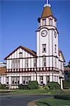 Central clock tower and tourism office on High Street, Rotorua, North Island, New Zealand, Pacific