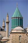 Tile dome tops a museum and mausoleum, Mevlana Turbe, Konya, Anatolia, Turkey, Asia Minor, Eurasia