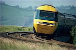 High speed 125 train rounding curve at Ladys Mile, Dawlish Warren, Devon, England, United Kingdom, Europe