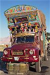 A decorated truck, typical of those on the Karakoram Highway in Pakistan, Asia