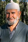 Portrait of an old man at the mosque, Cappadocia, Anatolia, Turkey, Asia Minor, Asia