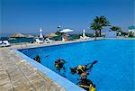 Divers practising in pool at Royal Diving Center, Aqaba, Jordan, Middle East