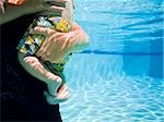 mère et enfant dans une piscine