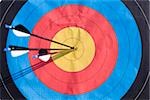 Arrows in centre of archery target, Munich, Bavaria, Germany