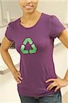 Woman with recycling symbol on t-shirt