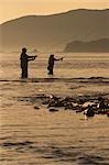 Couple Flyfishing Shoreline of Sitka Sound Near Harbor Point in Southeast Alaska