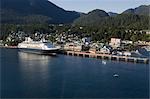 Aerial of Holland America Cruise ship *Veendam* @ dockside Ketchikan Alaska Southeast Summer Tongass Narrows