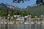 Sitka's small boat harbor as viewed from Japonski Island in southeast, Alaska