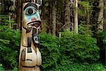 Closeup of Totem Pole near Sitka AK on Baranof Island, Tongass National Forest Southeast Summer