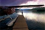 Fisherman Chelatna Lake Lodge Floatplane Docked Alaska Range Interior Summer Scenic