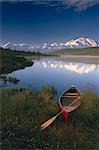 Canoeist in Wonder Lake w/Mt McKinley Denali NP IN AK Summer